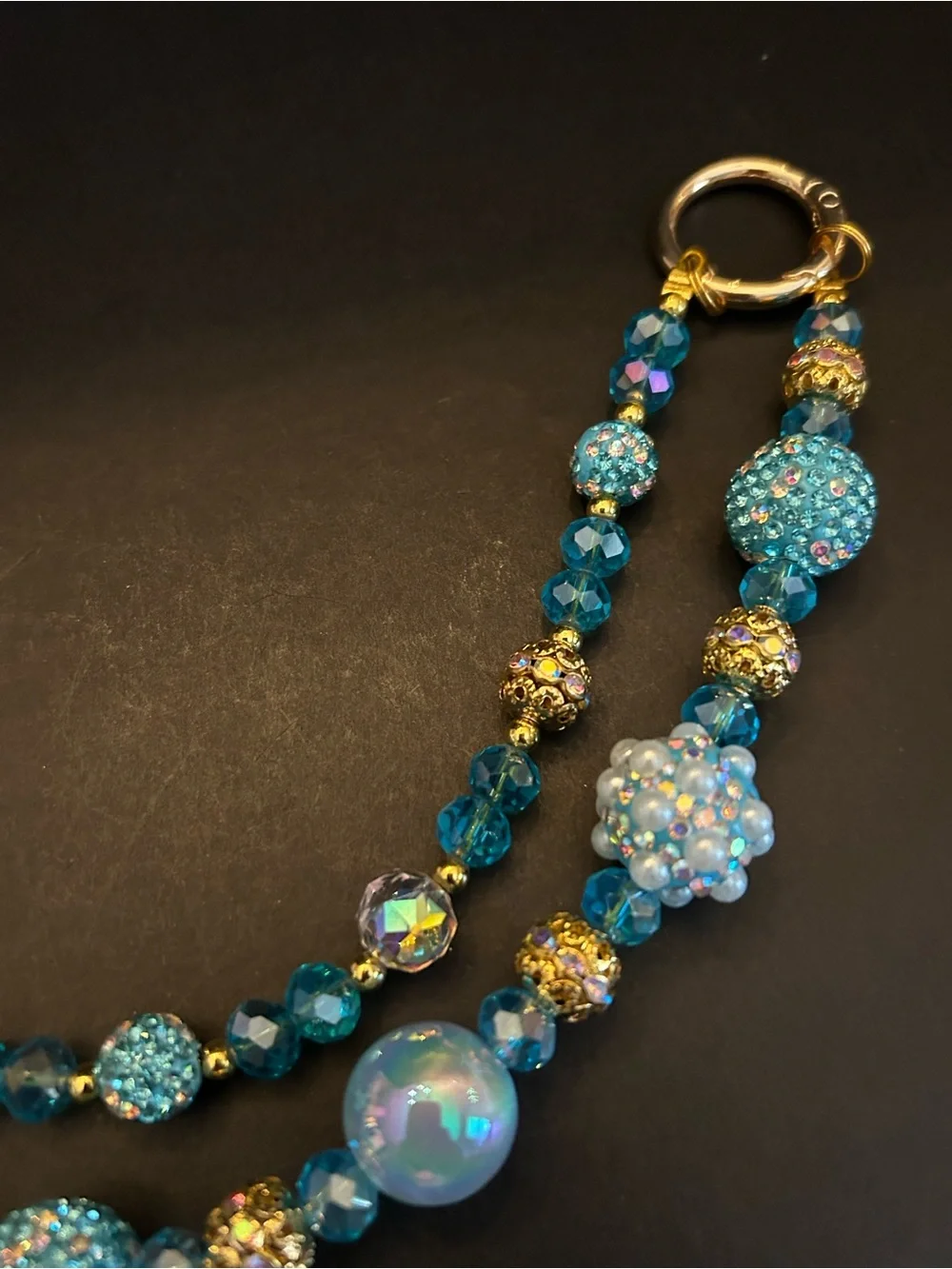 PREMIUM Bee Pendant Purse 👛 Bag Chain Necklace w/Turquoise Crystal Beads